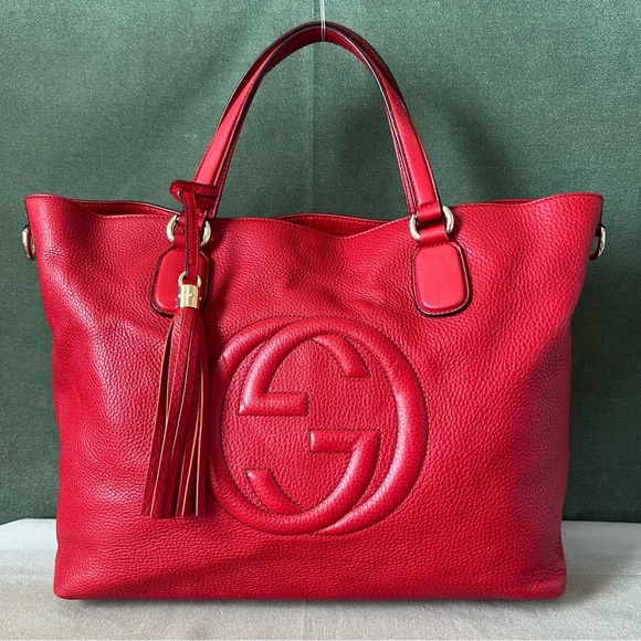 Gucci Red Leather Soho Tote Tassel - Picture 1 of 16